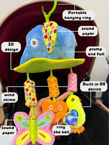 1pc Cartoon Elephant & Owl Plush Rattle Doll, Baby Stroller Wind Chime Hanging Decor With BB Sound Paper, Multifunctional Rattle Hanging Plush Doll For Newborn Baby Gift - Multicolor - View 4