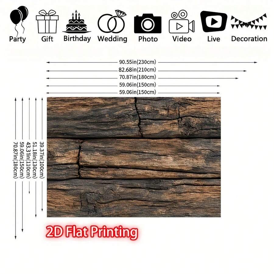 Retro Wooden Wall Background Fabric – Polyester Fiber Photography & Party Decor Fabric – No Electricity Required – Available In Multiple Sizes, Perfect For Festival Party Decor Banners, Suitable For Various Scenarios And Sizes. - Multicolor - View 1
