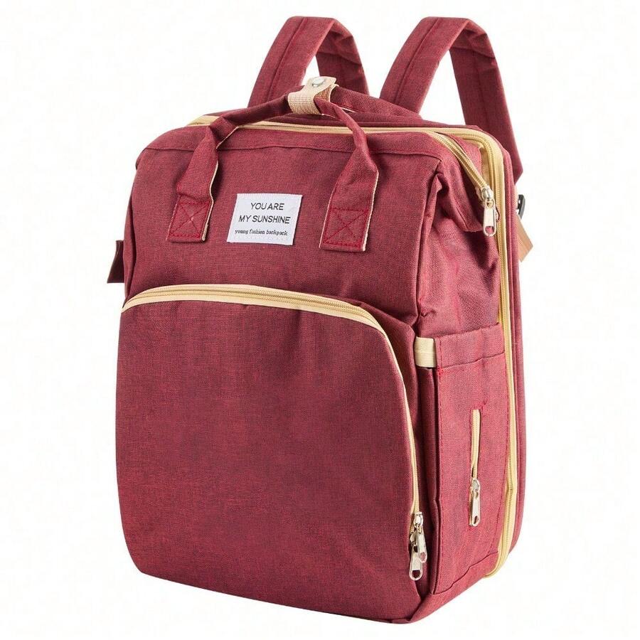 Fashionable Large Capacity Diaper Backpack, Multifunctional Mother Bag, Portable Design For Travel And Maternity - Red - View 1