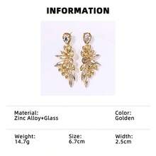 1 对奢华闪亮翼形女士耳坠，优雅镂空叶形设计，适合派对