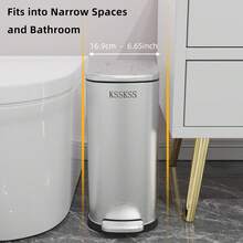 2.6 Gallon Slim Bathroom Trash Can With Soft Close Lid, 10L Stainless Steel Garbage Can With Removable Liner Bucket, For Narrow Spaces,Bathroom, Bedroom (Silver) - 銀色 - 查看 2