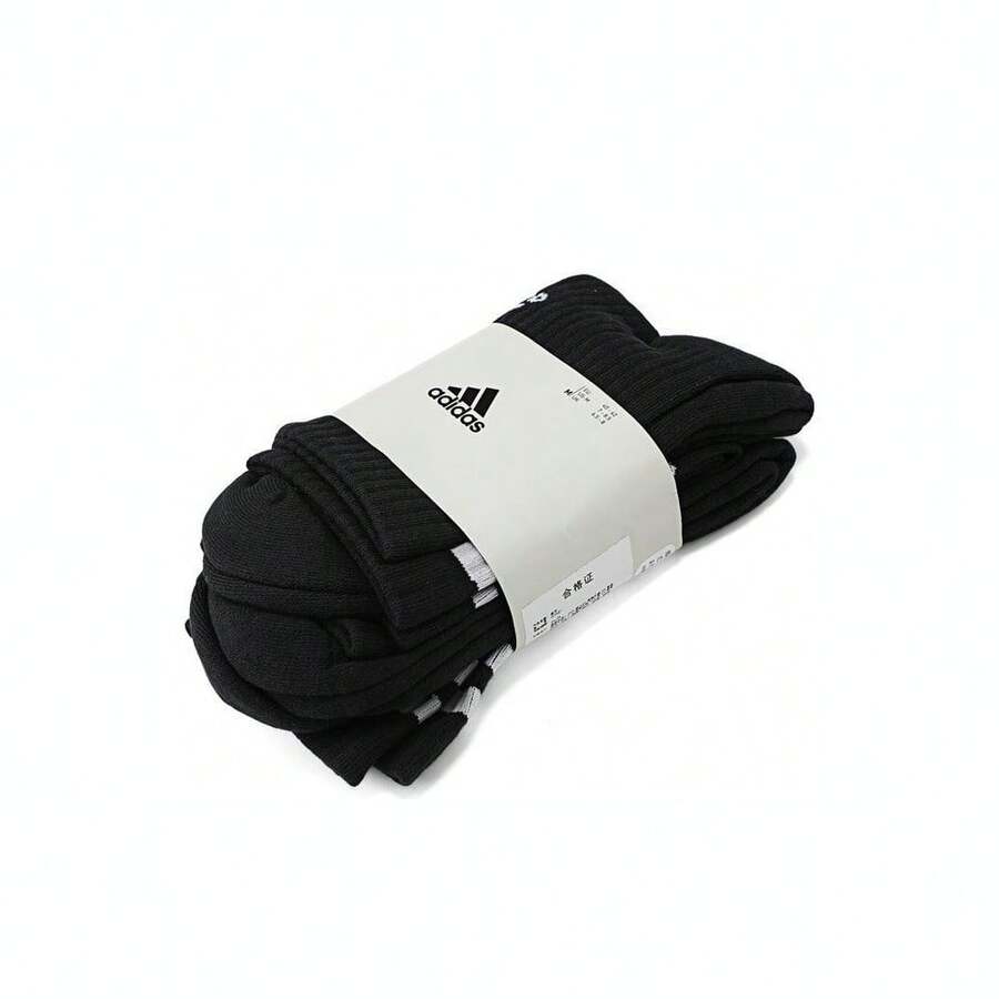 Adidas 三雙裝經典三條紋男襪女襪新款C SPW CRW休閒中筒襪 - 黑與白 - 查看 1