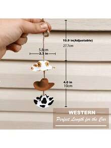 1pc Denim Print Decorative Hat Car Accessory, Cute Hat Rearview Mirror Hanging Ornament - A - View 4