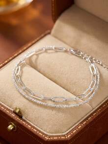 1pc 925 Sterling Silver Elegant Double Layer Chain Bracelet, Suitable For Daily Wear And Gifts