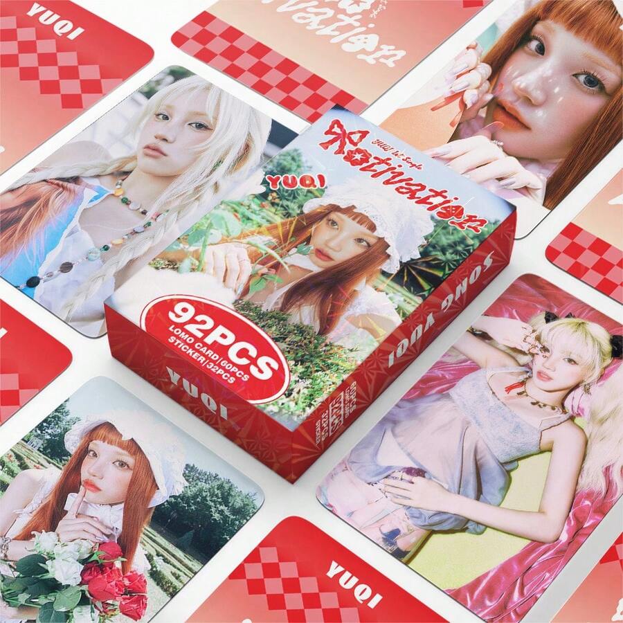 92张YUQI个人专辑LOMO照片卡套装，现货迷你收藏粉丝卡，高清偶像自拍及概念卡，KPOP (G)I/D限定Yuqi应援周边，大量交易卡可用于日记本剪贴簿展示，生日及节日粉丝礼物 - 彩色 - 查看 1