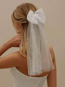 Pinzas para el cabello vintage para damas de honor, con cuentas, tul, cinta, perlas y lazos para boda y novia - Blanco - Ver 3