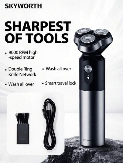 SKYWORTH G3F Triple-Head Electric Shaver For Men, 9000RPM High-Speed Quiet Motor, Dual-Ring Floating Foil, Compact Portable Design For Travel & Daily Use