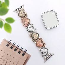 1条情人节表带，复古心形金属手链表带，兼容苹果手表表带38mm 40mm 41mm 44mm 45mm 49mm（S10 42mm）（S10 46mm），女士简约心形雕刻图案弹力链表带，兼容 Series 11 Ultra 3 SE3 Ultra 2 S10 SE2 9 8 7 SE 6 5 4 3 2 1，感恩节、情人节礼物。 - 彩色 - 查看 3