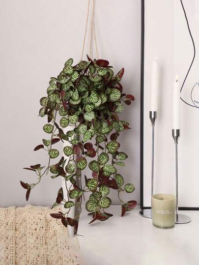 1pc Artificial Begonia Leaf Plant, Hanging Style, Realistic White Veins, Pepper Grass Shape, Suitable For Wedding, Birthday, Holiday Party Decor, Also For Office Desk, Wall, Living Room, Bedroom, Garden, Indoor And Outdoor Home Decor