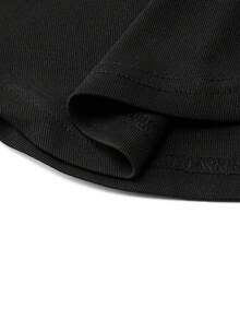 女士Y2K极简主义纯黑色修身腰部可爱性感百搭翻领短袖T恤，春夏款 - 黑色 - 查看 9