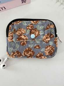 Corduroy Flip Cover Card Holder & Coin Purse, Multi-Functional Leopard Print Organizer Pouch Women's Portable Lipstick & Cosmetic Bag - Multicolor - View 20