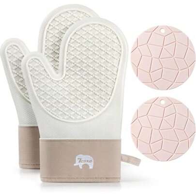 CYPN7CDXD 2Pcs Juego de Guantes de Horno de SiliconaGuantes de Silicona Resistentes Guantes de Horno y Almohadillas Calientes Fácil de Limpiar y Guardar para CocinaFashion