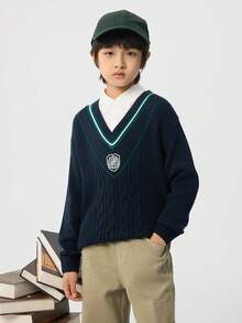 Balabala Tween Boy Preppy Contrast Stripe Knit Sweater