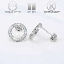 1 Pair 925 Sterling Silver Simple & Versatile Hollow Circle Earrings With Cubic Zirconia, Suitable For Daily Casual Wear, Commuting, Holidays, Birthdays, Valentine's Day Gifts - Silver - View 6