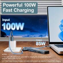 JcBlaon 兼容MacBook的USB-C集线器 – 7合1 USB-C适配器，配备4K高清电视接口、100W PD快充、USB 3.0 5Gbps端口和SD/TF读卡器 – 适用于办公、会议、旅行和居家环境的USB-C扩展坞 – 深空灰 - 灰色 - 查看 6