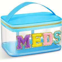 Fashion Chenille Letter Patch Toiletry Bag, MEDS Makeup Bag - Transparent Travel Storage Bag With Handle, Nylon Zipper Toiletry Bag, XSB1207-Toiletry Bag-LY28 - màu xanh lá - Xem 12