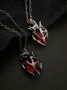 2pcs Couple's Hollow Heart Pendant Necklace Set, Creative Guarding Heart Design, Valentine's Day Gift, Personalized Clavicle Chain Gift Box - Heart Necklace - View 4