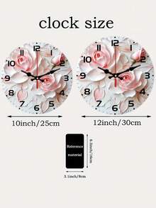 1 Peça Relógio de Parede Rosa 2D Silencioso com Movimento de Quartzo - Redondo de 10/12 Polegadas, Design Floral Elegante para Quarto, Escritório ou Decoração Doméstica - Funciona com Pilha AA (Não Incluída), Decoração Doméstica Relógio de Madeira | Movimento de Quartzo Silencioso | Relógio de Parede Decorativo - Multicolorido - Visão 5