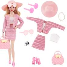 11.5英寸娃娃服装套装 = 1件连衣裙 + 2副耳环 + 1条项链 + 1副时尚眼镜 + 1个手镯 + 1个包包 + 1双鞋子 [不含娃娃] - 彩色 - 查看 2