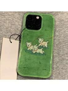 Funda de teléfono de caramelo de gelatina verde con cachorro de pradera de dibujos animados corriendo, compatible con iPhone 17 Pro Max, 17 Pro, 16, 15, 17 Pro Max, 17 Air, 14 Pro, 13, 12, 11, 15, 16 Plus, cubierta protectora adorable - Verde - Ver 2