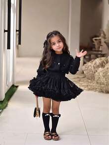 Girls' Princess Black Dress, Girls' Tutu Ballet Skirt, Cute Princess Dress, Girls' Ballet Tutu Dress, Shiny Birthday Party Dress, Girls Clothing, Children Apparel - Black - View 6