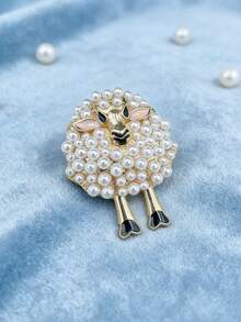 "1pc Cute Sheep Brooch Pin - Golden-Tone & Fleece-Like Texture, Elegant Christmas & Holiday Jewelry For Women, Party, Everyday Outfits - Zinc Alloy " - Little Sheep - View 5