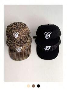 1pc Soft Top Flat Bill Hat, Retro Skateboard 5-Panel Cap, Women Camouflage Brim Hat, BiteBerry Original New American Letter Contrast Color Corduroy Plaid Baseball Cap, Unisex Corduroy Plaid Fashion Simple Casual Sun Hat, Outdoor Street Skater Hippie Chicks Style Cap IDKH - 標誌棒球帽 - 查看 3