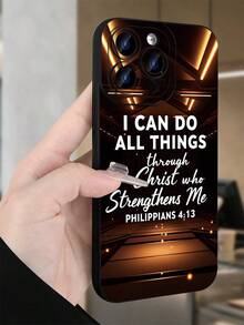 1 elegante funda para teléfono, no incluye cordón ni soporte. Funda para con versículo bíblico cristiano Filipenses 4:13, funda protectora con cita inspiradora para hombres y mujeres. - Negro - Ver 2