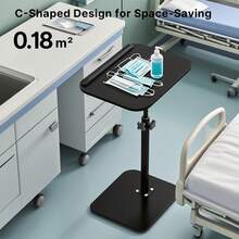 Adjustable Folding Side Table/Laptop Desk, Hospital Bed Table, Suitable For Sofa Bedside, Movable Lifting Table, Durable Bedside Table With Locking Wheels, Suitable For Hospital, Home, And Office, Two Colors Available - Bàn làm việc bằng gỗ óc chó có thể điều chỉnh độ cao - Xem 5
