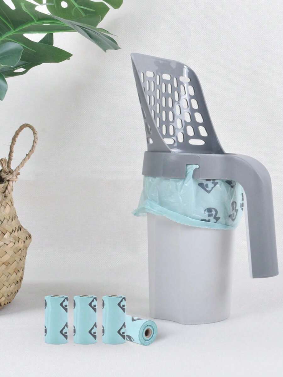 Multi-Function Cat Litter Scoop, Plastic Cat Litter Scoop With Trash Can, Household Cat Litter Scoop With Trash Bags, Cat Litter Box Scoop, Professional Cat Poop Scoop, Essential For Cat Owners - Grey - View 1