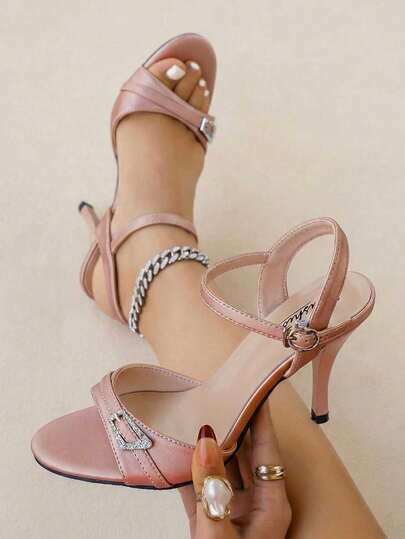 planare Nya stiletto-sandaler med strassspänne och öppen tå för kvinnor, ankelremsdesign, eleganta, bekväma och stabila, perfekta för dejt, fest, bröllop, sommarkläder