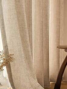 1件装亚麻现代纱帘 - 日式亚麻风格，杆袋式设计，适用于客厅和卧室 - 轻薄透光窗帘，客厅窗帘，卧室窗帘（160克面料重量） - 米色 - 查看 2