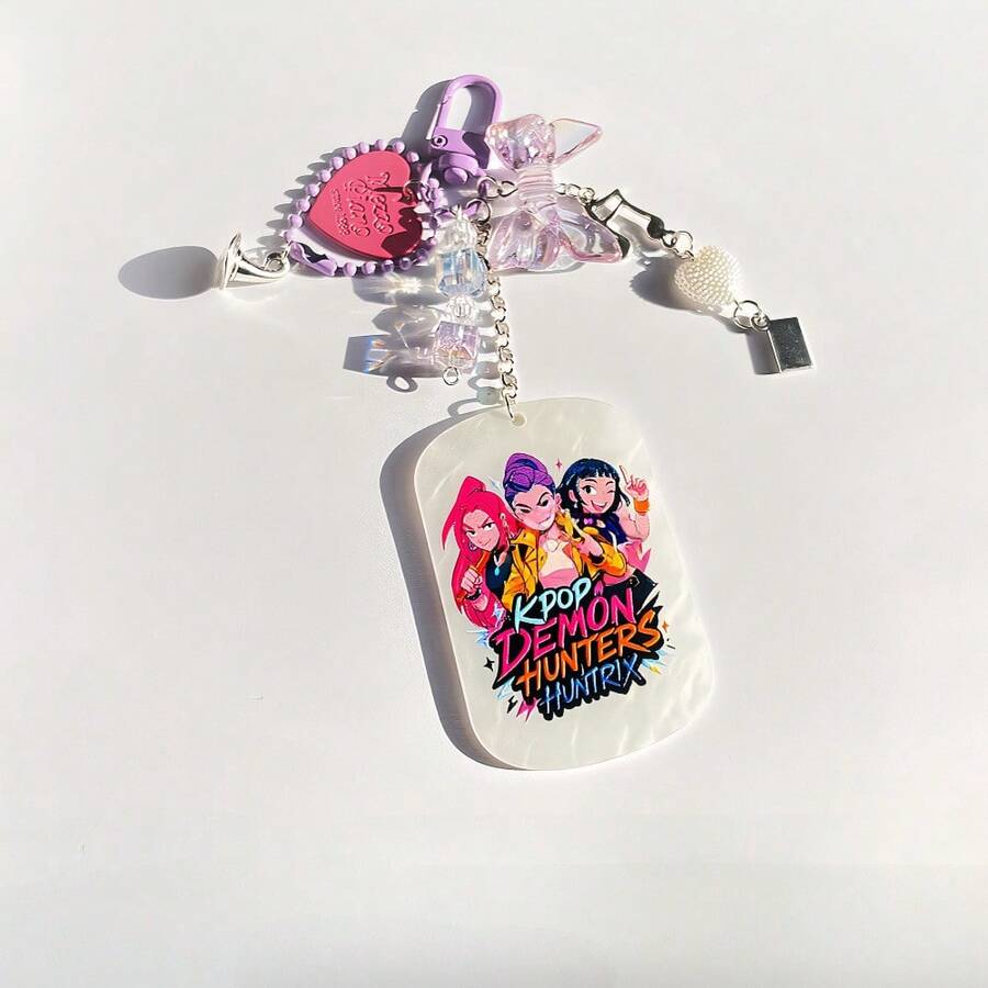 Mattel 1个粉色爱心蝴蝶结韩流女团钥匙扣，锌合金包包挂件 - 彩色 - 查看 1