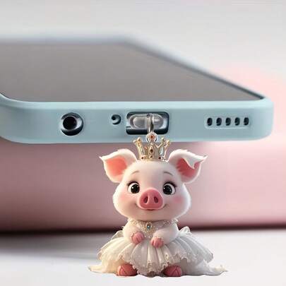 1个可爱2D小猪公主亚克力防尘塞，兼容智能手机充电口保护盖，适用于USB和Type-C接口