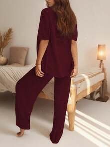 Bộ bikini ngoài trời dệt kim rỗng màu trơn gợi cảm dành cho nữ, thích hợp cho mùa hè, kỳ nghỉ, lễ hội và mùa tựu trường. - Gỗ đỏ - Xem 4