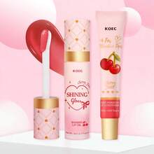 KOEC Dúo de labios con cereza jugosa: Aceite labial brillante y acondicionador para un tono de color transparente, acabado brillante, hidratante y protector con un sabor divertido - Cereza - Ver 2
