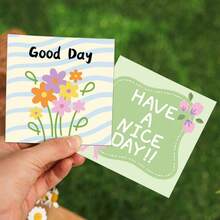 50pcs/Pack Mini Cartoon Flower "GOOD DAY" Gift Wrapping Message Cards, Square Minimalist "HAVE A NICE DAY" Baking Gift Floral Business Thank You Note Cards - Multicolor - View 5