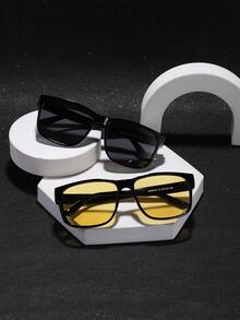 2 PCS Men's Square Fashion Glasses Classic Black Polycarbonate Frame Lightweight Suitable For Daily Driving With Glasses Box - Multicolor - View 6