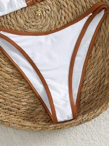Bộ bikini 2 mảnh dành cho nữ với viền phối màu tương phản mới, có dây đeo vai điều chỉnh được, thích hợp cho kỳ nghỉ hè ở bãi biển, tiệc bãi biển gợi cảm và trang phục thường ngày. - trắng - Xem 5