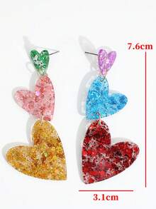 1 Pair Fashionable Colorful Glitter Oversized Acrylic Heart Earrings, Exaggerated Women's Valentine's Day Rainbow Heart Stud Earrings - Multicolor - View 5