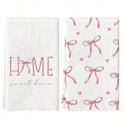 2pcs Pink Bow Kitchen Towels, Super Absorbent Dish Cloths, Cutlery Drying Rags, Cleaning Cloths, Soft & Durable Material, Machine Washable, Multi-Purpose Holiday Decor, Birthday Gifts For Family & Friends, Suitable For Cooking, Baking, Cleaning, Bathroom, Tabletop Decor - Perfect Home Decoration Choice.