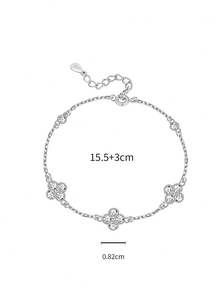1pc S925 Sterling Silver Lucky Four-Leaf Clover Bracelet, Luxury Micro-Inlaid Floral Bracelet, Delicate Gift For Women - Four Leaf Clover - View 9