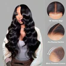 Brazilian Virgin Lace Front Wig Natural Black Body Wave Human Frontal Hair 13x4 13x6 HD Transparent Lace Frontal Wigs For Women 200% Density 5x5 Pre Cut Pre Plucked With Baby Hair Glueless Wigs Human Blended Hair Wigs Natural Hairline Tiny Invisible Knots - Natural & Black - View 5
