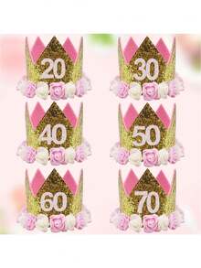 Birthday Party Crown Hat, Handmade Felt Gold 20th Adult Birthday Hat, 30/40/50/60/70 Years Old Birthday Celebration Party Crown Hat, Birthday Party Hat