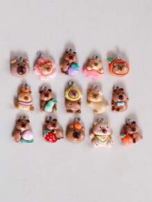 20/50/100个可爱卡通动物夜光树脂配件，水豚、仓鼠DIY装饰，奶油胶盲袋混合款式首饰配件 - 咖色 - 查看 6