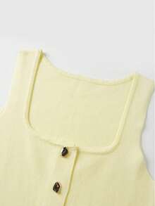 SEREN Summer New Cream Yellow Sleeveless Knit Cardigan, Women's Slim Fit Button Up Casual Street Style Lightweight Vest - Yellow - View 6