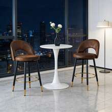 Tabouret de bar pivotant 360° - Revêtement technologique brun respirant et confortable - Siège rembourré, adapté à la cuisine, salle à manger, bar ou terrasse - Vendu par pack de 2 - Marron + Noir + Tissu + Métal + Lot de 2 - Voir 1