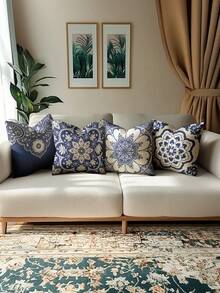 4pcs Bohemian Style Design, Home Decor, Gift, Polyester Material, Hidden Zipper, No Filling, Suitable For Home Decor, Living Room Decor, Pillowcase, Cushion Cover, Throw Pillow Cover, Sofa Decorative Cushion, Mat Cover, Soft Cushion. - Linen Material - View 4