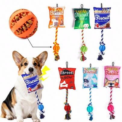 这款互动式狗狗玩具内置发声器，采用柔软耐嚼的材质，绳子设计方便清洁牙齿，还配有硅胶零食球，适合中小型犬和幼犬，是一款多功能狗狗训练和娱乐玩具。