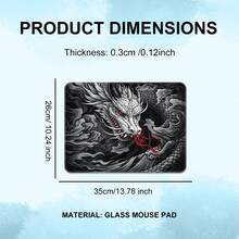 神话龙玻璃鼠标垫，红眼细节，中国传说元素，硬质游戏鼠标垫，适用于PC，操控流畅，助你主宰游戏，经久耐用，特殊玻璃表面，提升精准度和速度。 - 彩色 - 查看 3